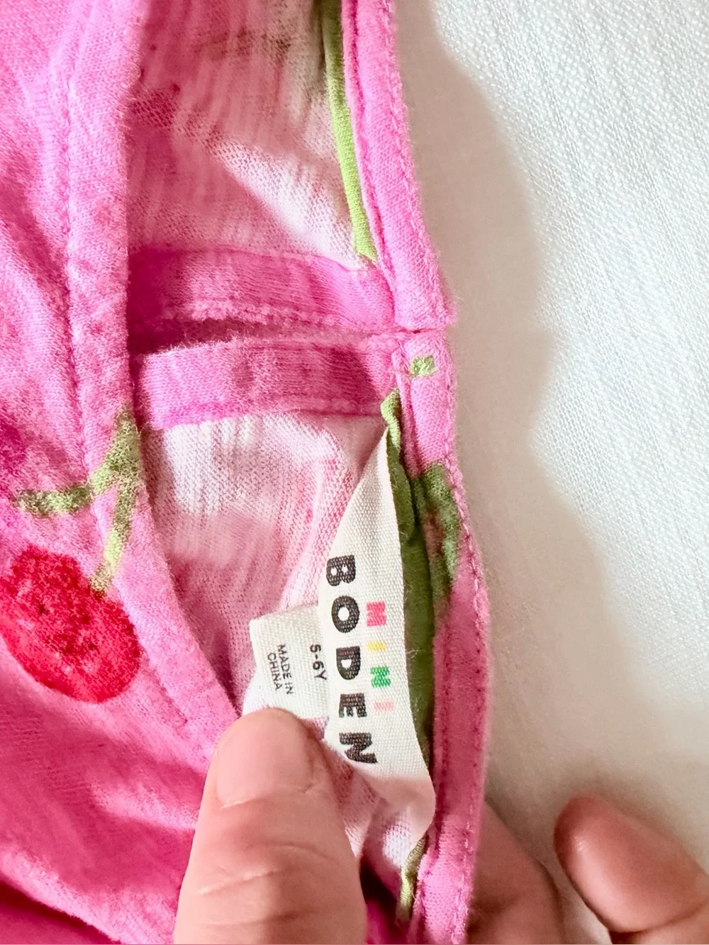 Mini Boden Pink Cherry Smocked Waist Sleeveless Dress size 5-6yr